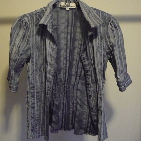 Vintage Y2K Costa Blanca Half Sleeve Striped Cotton Dress Shirt - Picture 2 of 10